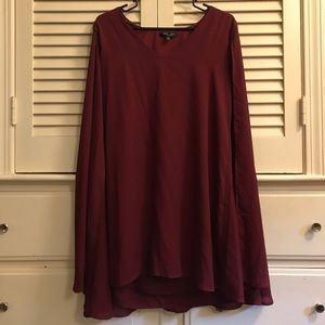 Caped red wine burgundy dress sleeveless large